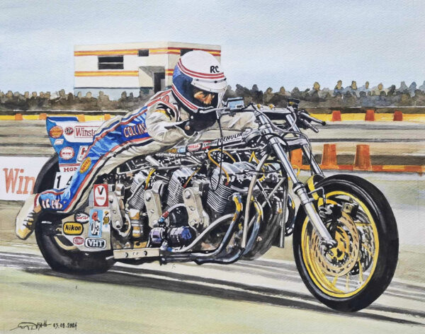 RUSS COLLINS sur DRAGSTER 3 X CB 750 FOUR HONDA