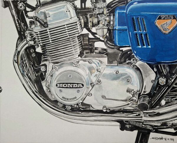 HONDA CB 750 K0 BLEU 1971 / Gros plan coté gauche